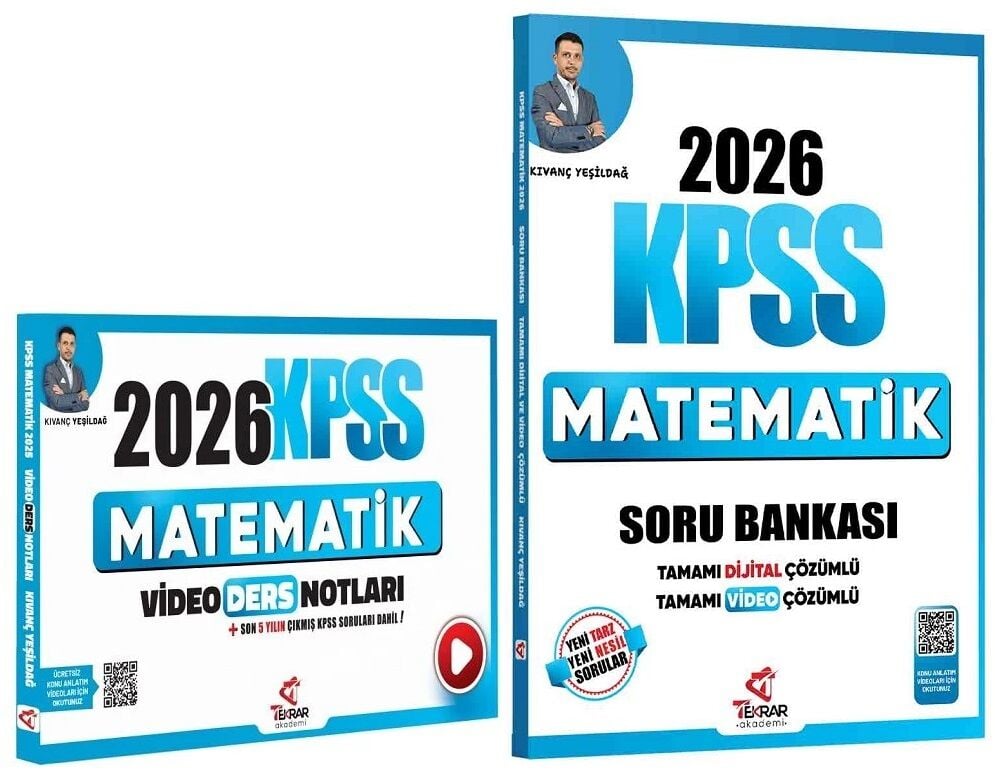 Tekrar Akademi 2026 KPSS Matematik Video Ders Notları + Soru Bankası 2 li Set - Kıvanç Yeşildağ Tekrar Akademi Yayınları
