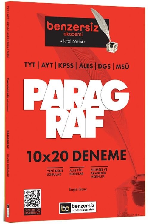 SÜPER FİYAT - Benzersiz Akademi KPSS TYT AYT ALES DGS MSÜ Paragraf 10x20 Deneme Çözümlü Kral Serisi - Engin Genç Benzersiz Akademi Yayınları