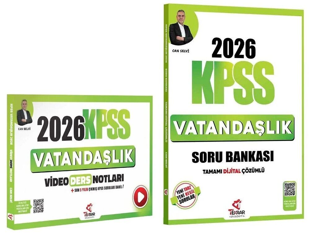 Tekrar Akademi 2026 KPSS Vatandaşlık Video Ders Notları + Soru Bankası 2 li Set - Can Selvi Tekrar Akademi Yayınları