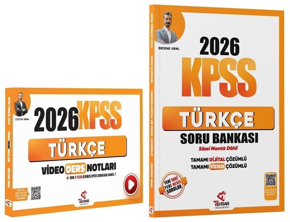 Tekrar Akademi 2026 KPSS Türkçe Video Ders Notları + Soru Bankası 2 li Set - Ercenk Ural Tekrar Akademi Yayınları
