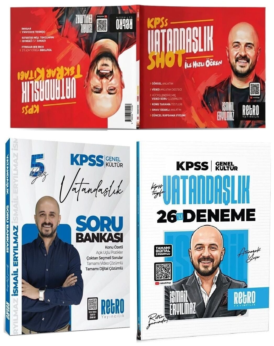 Retro 2026 KPSS Vatandaşlık SHOT İlk Öğren-Tekrar Kitabı + Soru Bankası + 26 Deneme 3 lü Set - İsmail Eryılmaz Retro Yayıncılık