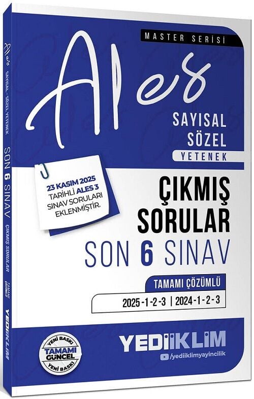 SÜPER FİYAT - Yediiklim 2026 ALES Master Çıkmış Sorular Son 6 Sınav Çözümlü Yediiklim Yayınları