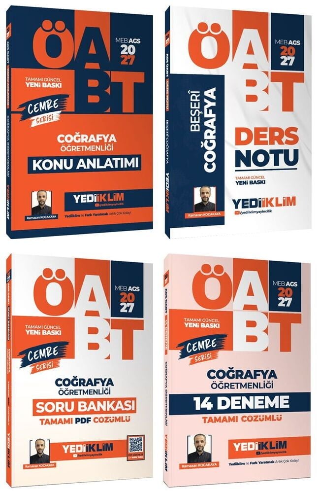Yediiklim 2027 ÖABT MEB-AGS Coğrafya Öğretmenliği Konu + Ders Notu + Soru Bankası + 14 Deneme 4 lü Set Cemre Serisi - Ramazan Kocakaya Yediiklim Yayınları