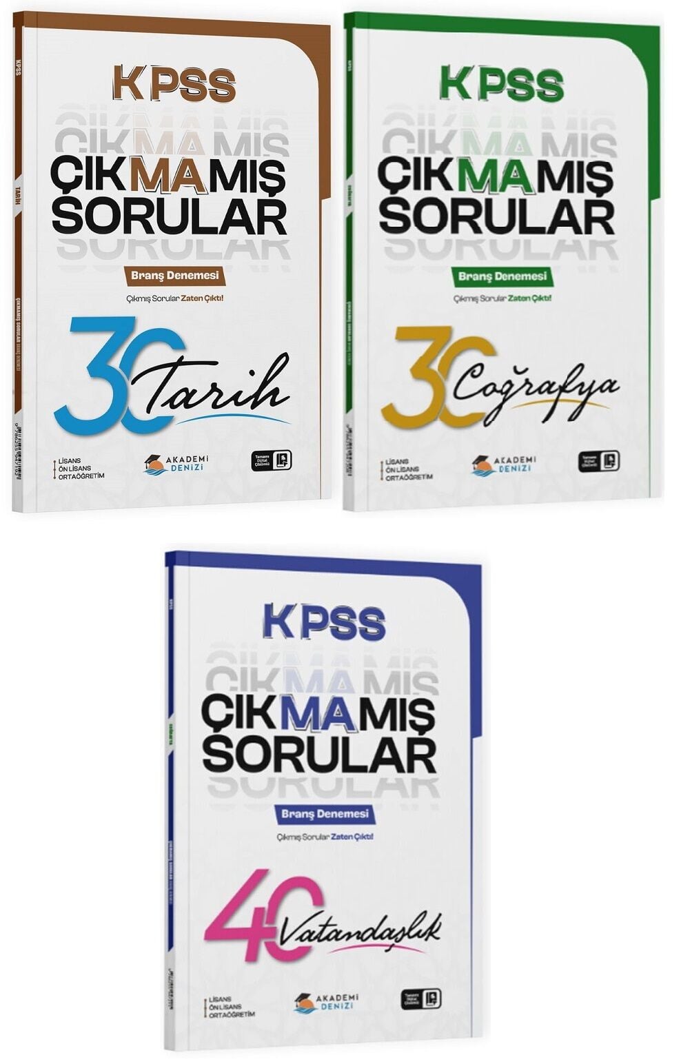 Akademi Denizi KPSS Tarih + Coğrafya + Vatandaşlık Çıkmamış Sorular 100 Deneme 3 lü Set Akademi Denizi