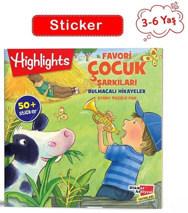 3-6 Yaş Favori Çocuk Şarkıları - Sticker Bulmacalı Hikayeler Dikkat Atölyesi Yayınları