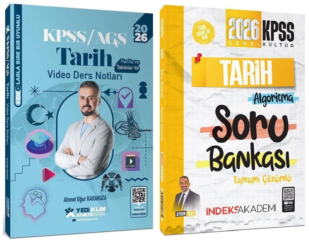 Yediiklim + İndeks 2026 KPSS Tarih Atölye Video Ders Notları + Soru Bankası 2 li Set - Ahmet Uğur Karakuza, Aydın Yüce Yediiklim + İndeks Akademi Yayınları