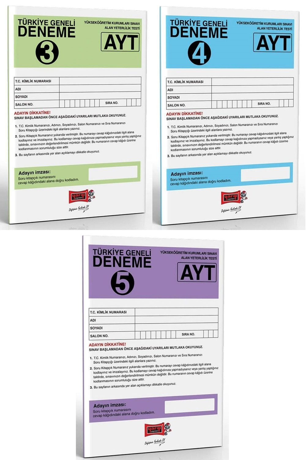 SÜPER FİYAT - Yargı YKS AYT Türkiye Geneli Deneme-3-4-5 3 lü Set Yargı Yayınları