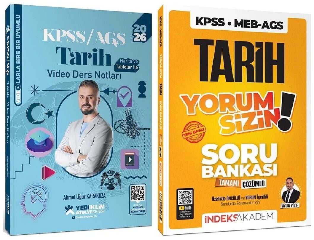 Yediiklim + İndeks 2026 KPSS MEB-AGS Tarih Atölye Video Ders Notları + Yorum Sizin Soru Bankası 2 li Set - Ahmet Uğur Karakuza, Aydın Yüce Yediiklim + İndeks Akademi Yayınları