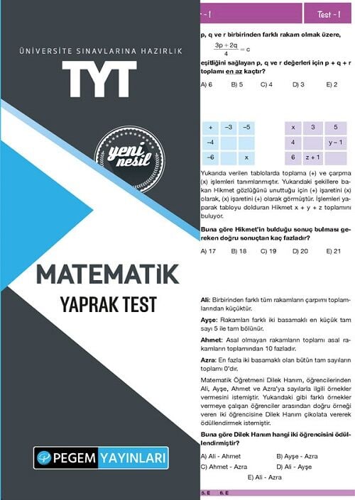 Pegem YKS TYT Matematik Yaprak Test Pegem Akademi Yayınları
