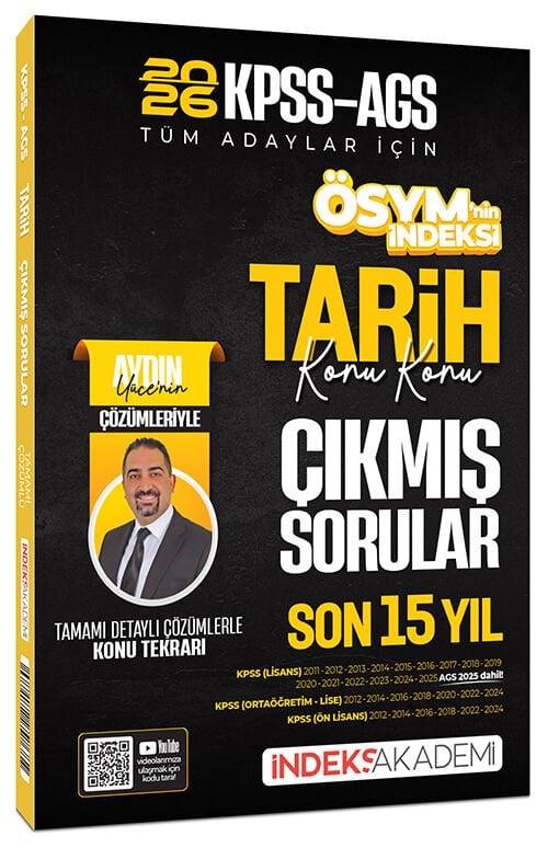 İndeks Akademi 2026 KPSS MEB-AGS Tarih ÖSYM nin İndeksi Çıkmış Sorular Son 15 Yıl Konu Konu Çözümlü - Aydın Yüce İndeks Akademi Yayıncılık