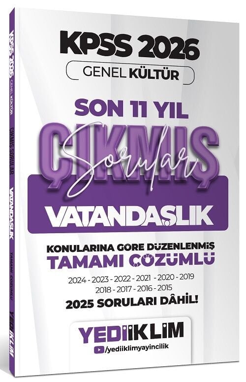 Yediiklim 2026 KPSS Vatandaşlık Çıkmış Sorular Son 11 Yıl Konularına Göre Çözümlü Yediiklim Yayınları
