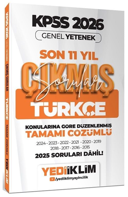 Yediiklim 2026 KPSS Türkçe Çıkmış Sorular Son 11 Yıl Konularına Göre Çözümlü Yediiklim Yayınları
