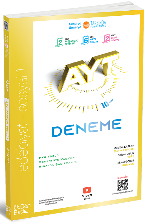 Üç Dört Beş 2026 YKS AYT Edebiyat Sosyal Bilimler-1 10 Deneme Video Çözümlü Üç Dört Beş Yayınları