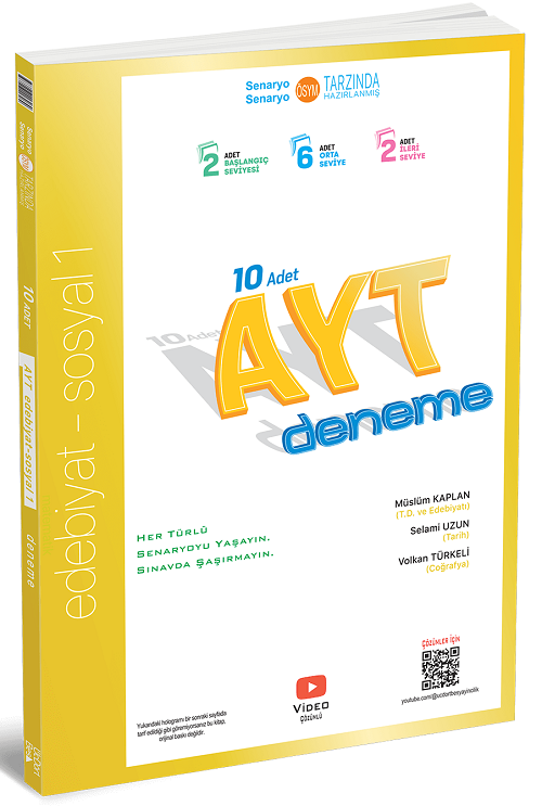 Üç Dört Beş 2025 YKS AYT Edebiyat Sosyal Bilimler-1 10 Deneme Video Çözümlü Üç Dört Beş Yayınları