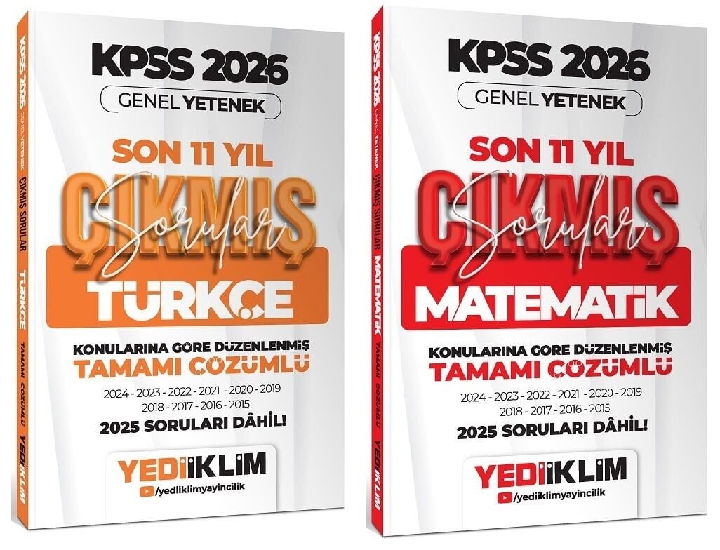 Yediiklim 2026 KPSS Türkçe + Matematik Çıkmış Sorular Son 11 Yıl Konularına Göre 2 li Set Yediiklim Yayınları