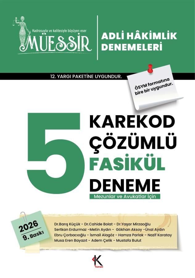 Kuram 2026 MÜESSİR Adli Hakimlik Fasikül 5 Deneme Karekod Çözümlü 9. Baskı Kuram Kitap Yayınları