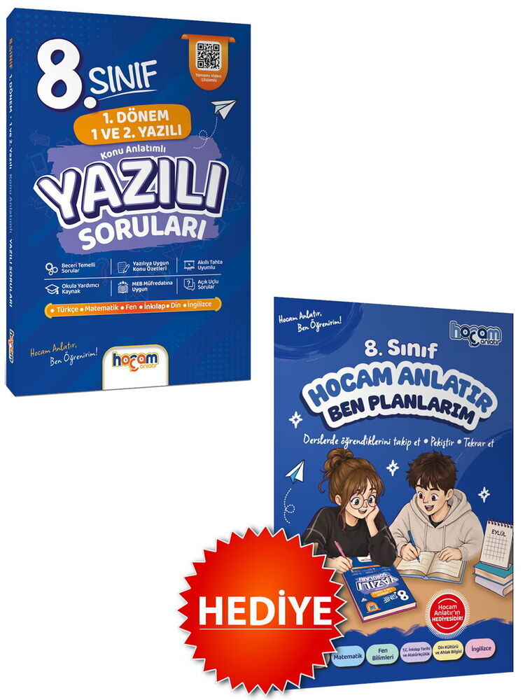 Hocam Anlatır 8. Sınıf 1. Dönem Tüm Dersler Maarif Modeli Konu Anlatımlı 1. ve 2. Yazılı Soruları Hocam Anlatır Yayınları