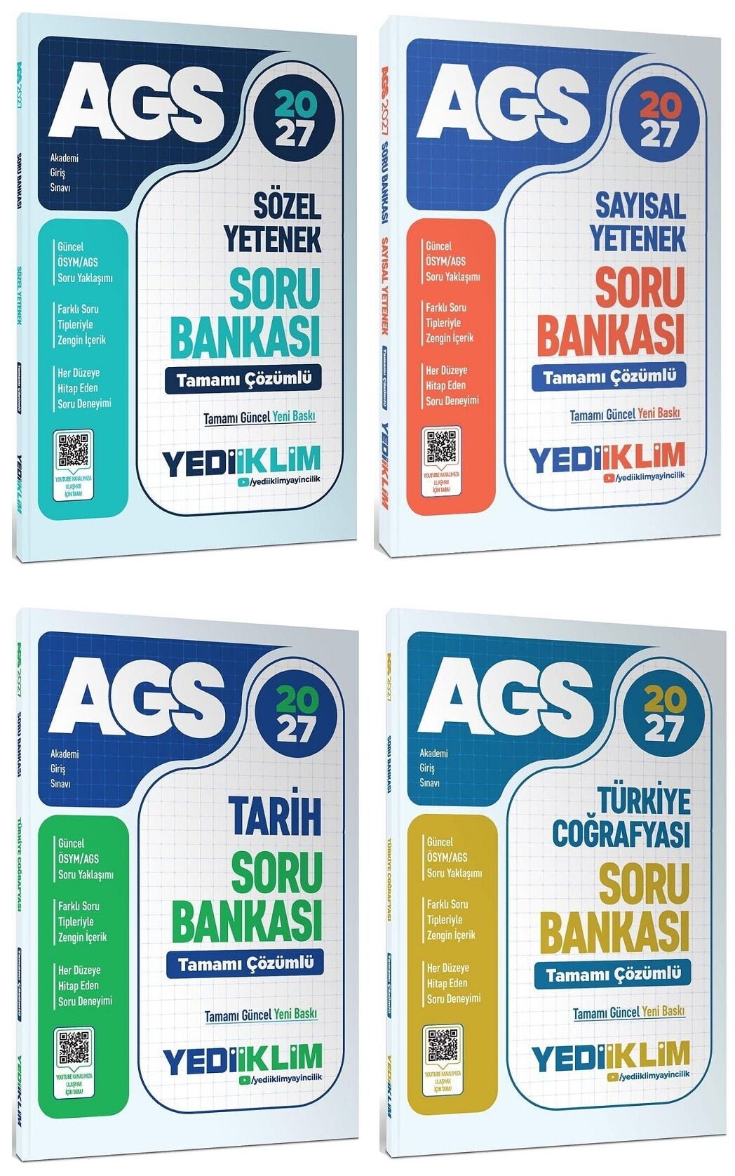 Yediiklim 2027 MEB-AGS Sözel + Sayısal Yetenek + Tarih + Türkiye Coğrafyası Soru Bankası 4 lü Set Yediiklim Yayınları
