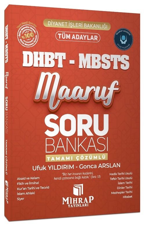 Mihrap DHBT MBSTS Maaruf Soru Bankası Çözümlü - Ufuk Yıldırım, Gonca Arslan Mihrap Yayınları