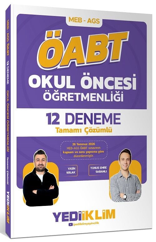 Yediiklim 2027 ÖABT MEB-AGS Okul Öncesi Öğretmenliği 12 Deneme Çözümlü - Yasin Solak, Yunus Emre Sabanlı Yediiklim Yayınları