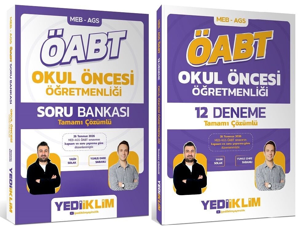 Yediiklim 2027 ÖABT MEB-AGS Okul Öncesi Öğretmenliği Soru Bankası + 12 Deneme 2 li Set - Yasin Solak, Yunus Emre Sabanlı Yediiklim Yayınları