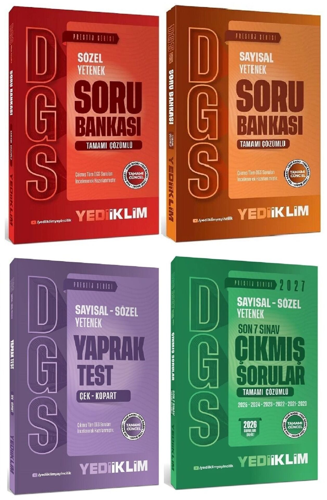 Yediiklim 2027 DGS Prestij Soru Bankası + Yaprak Test + Çıkmış Sorular 4 lü Set Yediiklim Yayınları