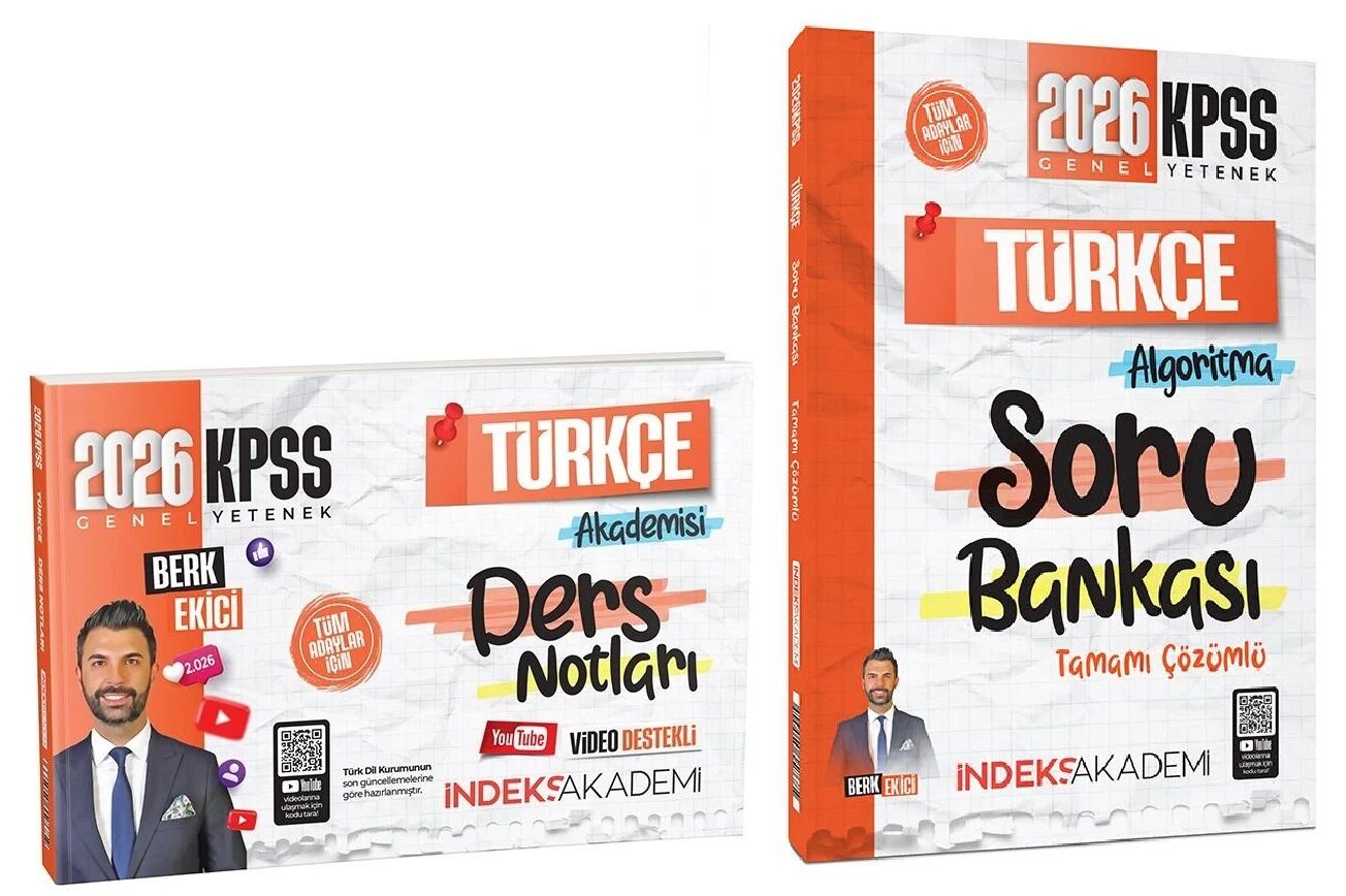İndeks Akademi 2026 KPSS Türkçe Akademisi Video Ders Notları + Soru Bankası 2 li Set - Berk Ekici İndeks Akademi Yayıncılık