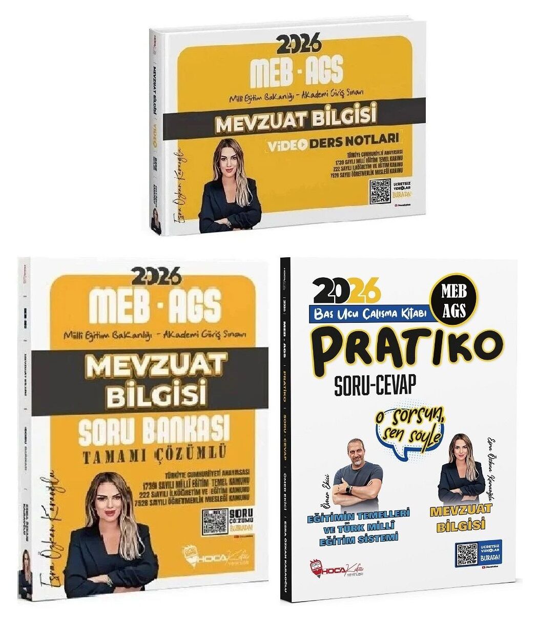 Hoca Kafası 2026 MEB-AGS Mevzuat Bilgisi Video Ders Notları + Soru Bankası + Pratiko Soru Cevap 3 lü Set- Esra Özkan Karaoğlu, Ömer Ekici Hoca Kafası Yayınları