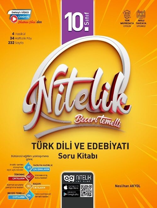 Nitelik 10. Sınıf Türk Dili ve Edebiyatı Beceri Temelli Soru Kitabı Nitelik Yayınları