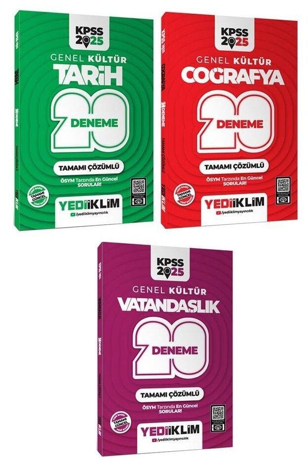Yediiklim 2025 KPSS Tarih+Coğrafya+Vatandaşlık 60 Deneme 3 lü Set Yediiklim Yayınları