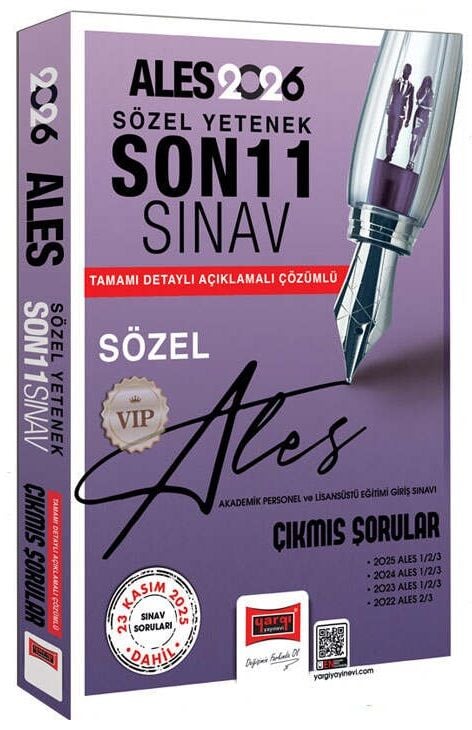 Yargı 2026 ALES VIP Sözel Yetenek Çıkmış Sorular Son 11 Sınav Çözümlü Yargı Yayınları