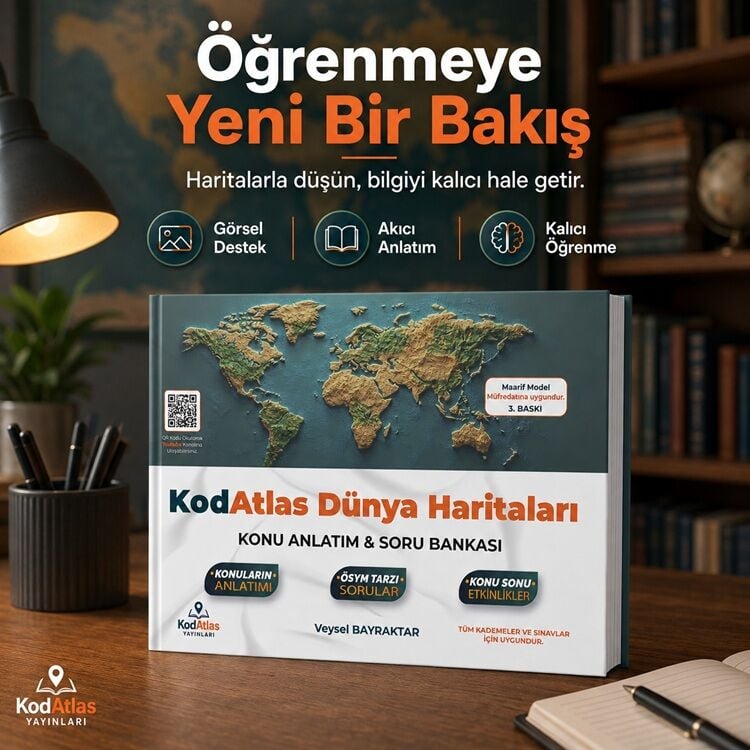 Kod Atlas YKS TYT AYT MSÜ ÖABT Ara Sınıflar Coğrafya Dünya Haritaları Konu Anlatımı Soru Bankası - Veysel Bayraktar Kod Atlas Yayınları