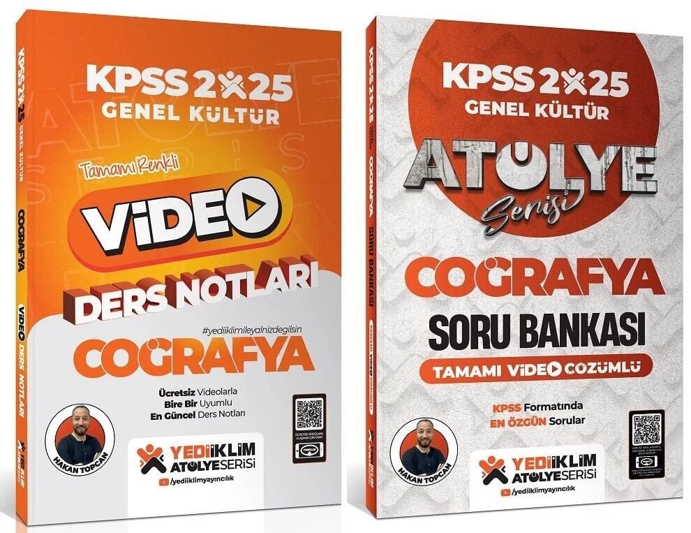 Yediiklim 2025 KPSS Coğrafya Atölye Video Ders Notları + Soru Bankası 2 li Set - Hakan Topcan Yediiklim Yayınları