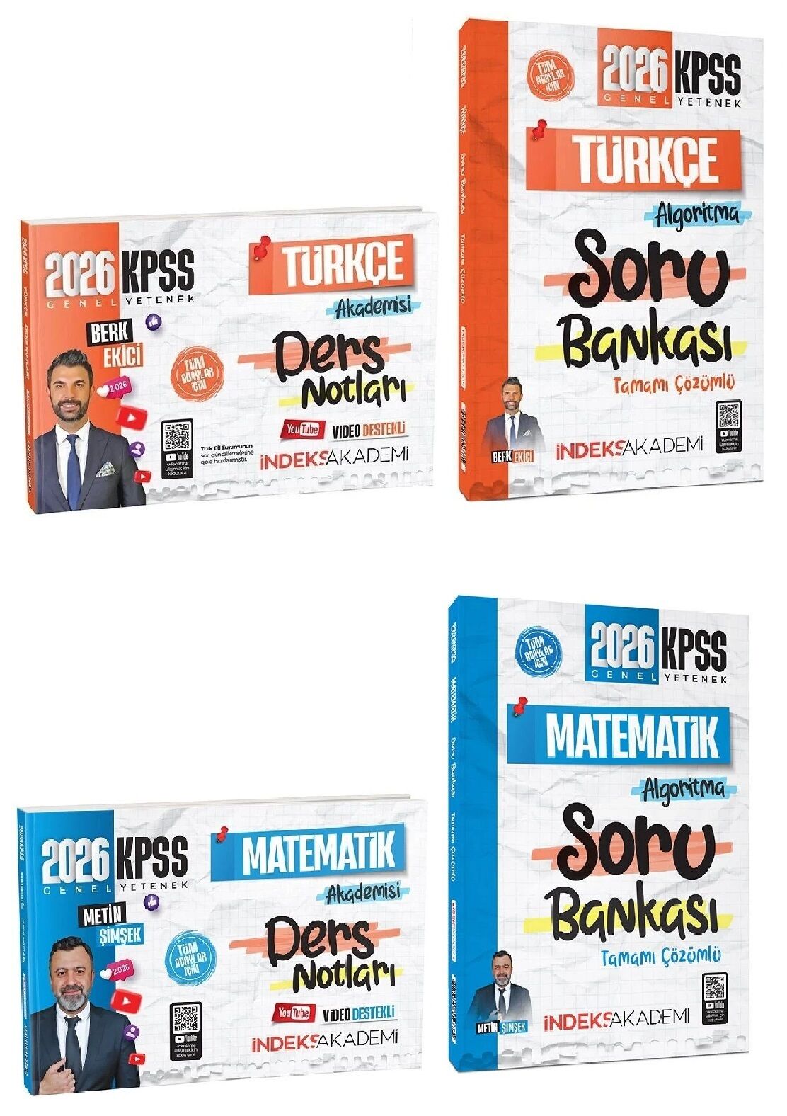 İndeks Akademi 2026 KPSS Türkçe + Matematik Video Ders Notları + Soru Bankası 4 lü Set İndeks Akademi Yayıncılık