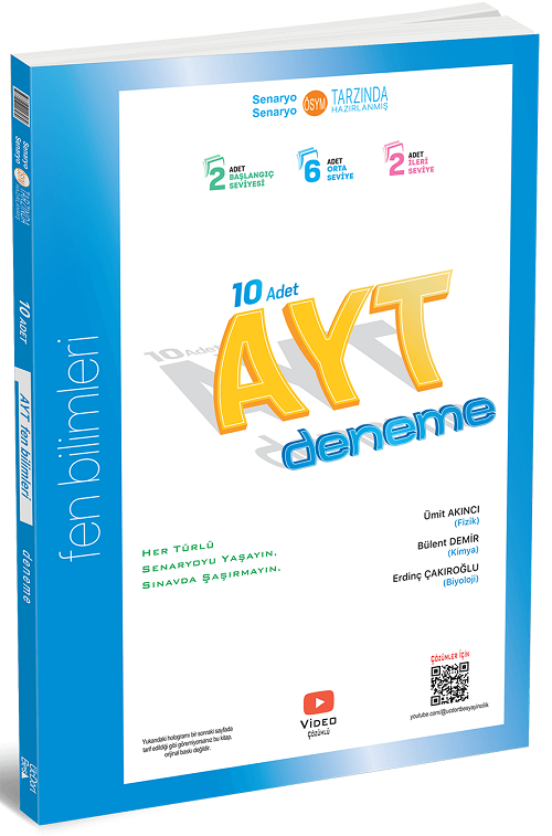 Üç Dört Beş 2025 YKS AYT Fen Bilimleri 10 Deneme Çözümlü Üç Dört Beş Yayınları