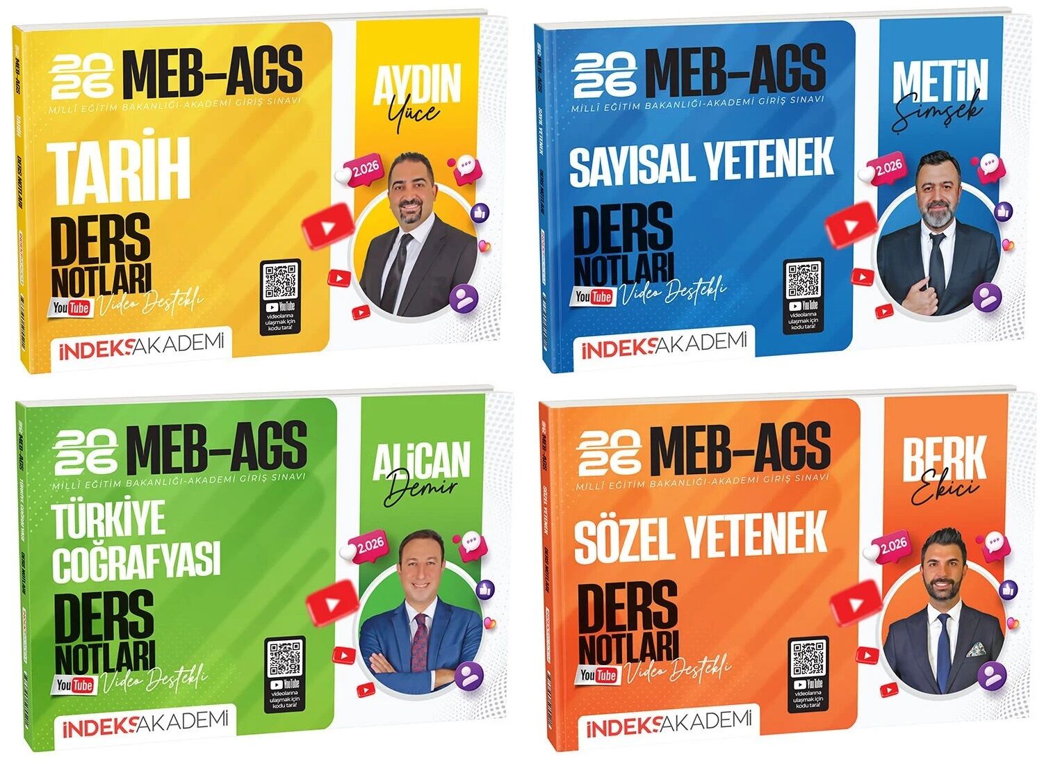 İndeks Akademi 2026 MEB-AGS Tarih + Türkiye Coğrafyası + Sayısal + Sözel Video Ders Notları 4 lü Set İndeks Akademi Yayıncılık