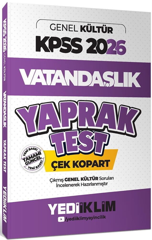 Yediiklim 2026 KPSS Vatandaşlık Yaprak Test Yediiklim Yayınları