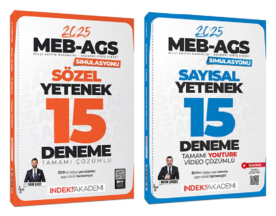 SÜPER FİYAT - İndeks Akademi 2025 MEB-AGS Simülasyonu Sayısal + Sözel Yetenek 30 Deneme 2 li Set - Berk Ekici, Metin Şimşek İndeks Akademi Yayıncılık