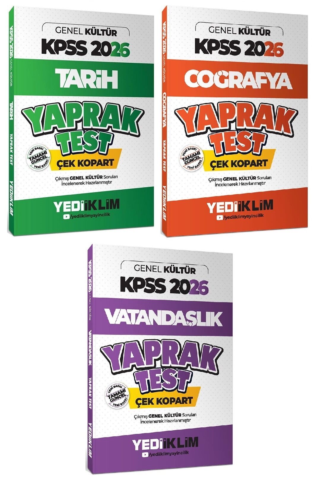 Yediiklim 2026 KPSS Tarih + Coğrafya + Vatandaşlık Yaprak Test 3 lü Set Yediiklim Yayınları