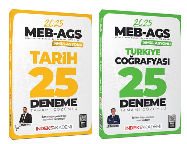ÖN SİPARİŞ - İndeks Akademi 2025 MEB-AGS Simülasyonu Tarih + Türkiye Coğrafyası 50 Deneme 2 li Set - Aydın Yüce, Alican Demir İndeks Akademi Yayıncılık