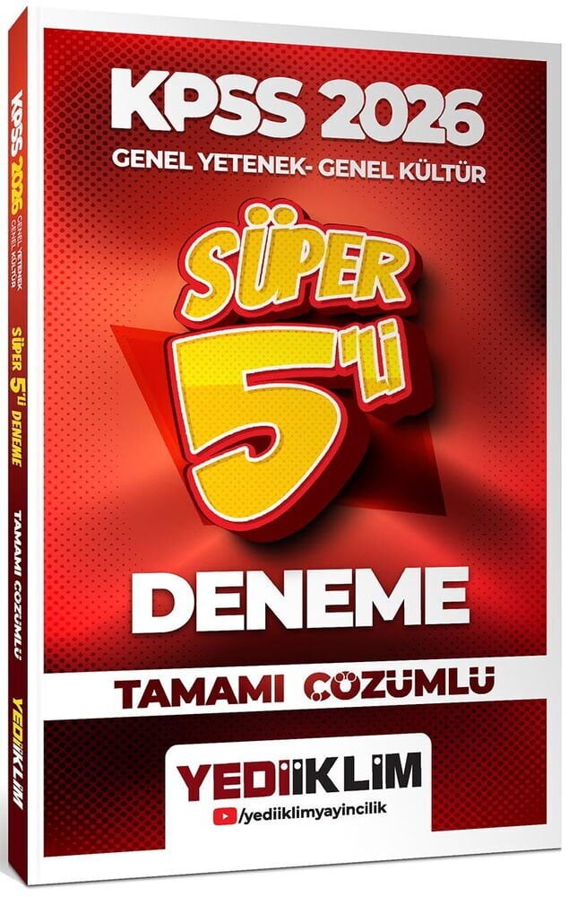 Yediiklim 2026 KPSS Genel Yetenek Genel Kültür Süper 5 li Deneme Çözümlü Yediiklim Yayınları