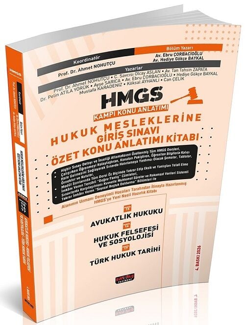 Savaş 2026 HMGS Kampı Avukatlık Hukuku, Hukuk Felsefesi ve Sosyolojisi, Türk Hukuk Tarihi Özet Konu Anlatımı 4. Baskı - Ebru Çorbacıoğlu, Hediye Gökçe Baykal Savaş Yayınları
