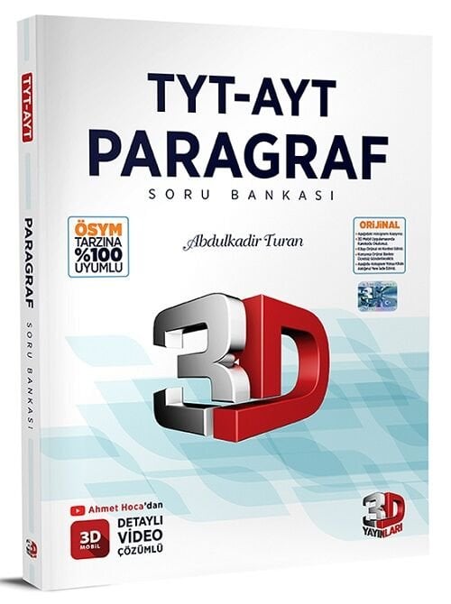 3D Yayınları YKS TYT AYT Paragraf Soru Bankası Çözümlü 3D Yayınları