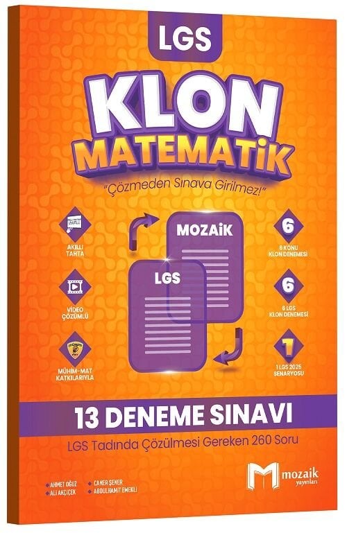 Mozaik 8. Sınıf LGS Matematik Klon 13 Deneme Çözümlü Mozaik Yayınları