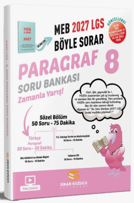 Sinan Kuzucu 2027 8. Sınıf LGS Paragraf Soru Bankası Çözümlü Sinan Kuzucu Yayınları
