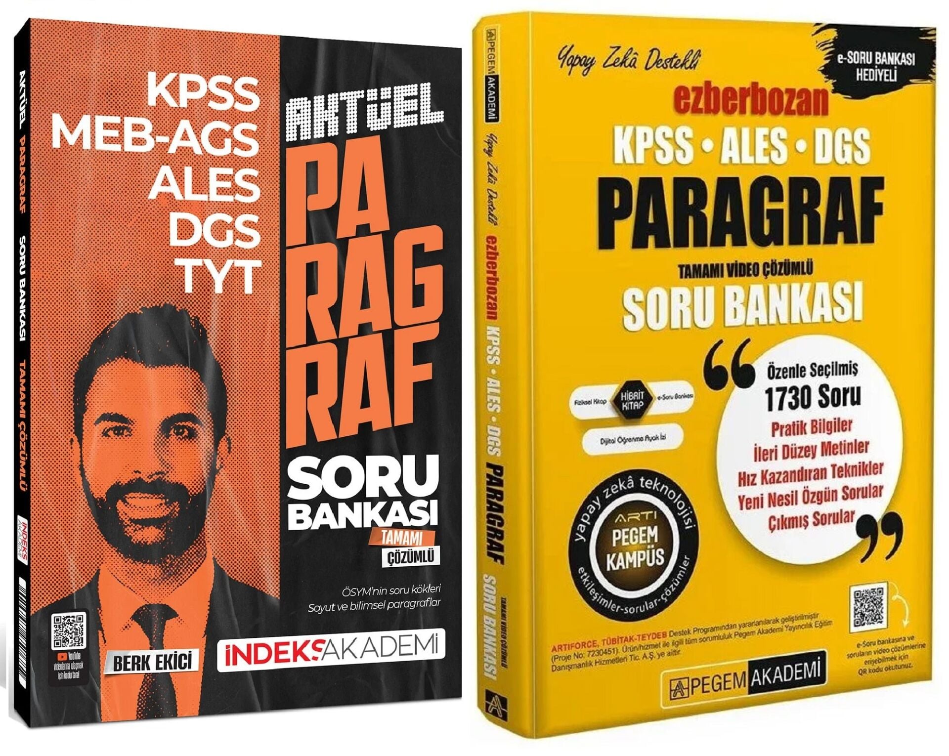 Pegem + İndeks KPSS MEB-AGS ALES DGS Paragraf Ezberbozan Soru Bankası 2 li Set Pegem + İndeks Akademi Yayınları