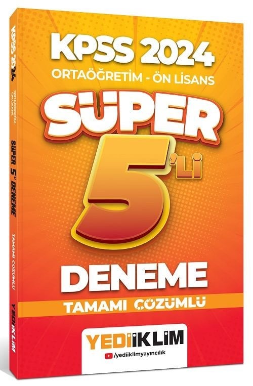 SÜPER FİYAT - Yediiklim 2024 KPSS Lise Ortaöğretim Ön Lisans Süper 5 Deneme Çözümlü Yediiklim Yayınları