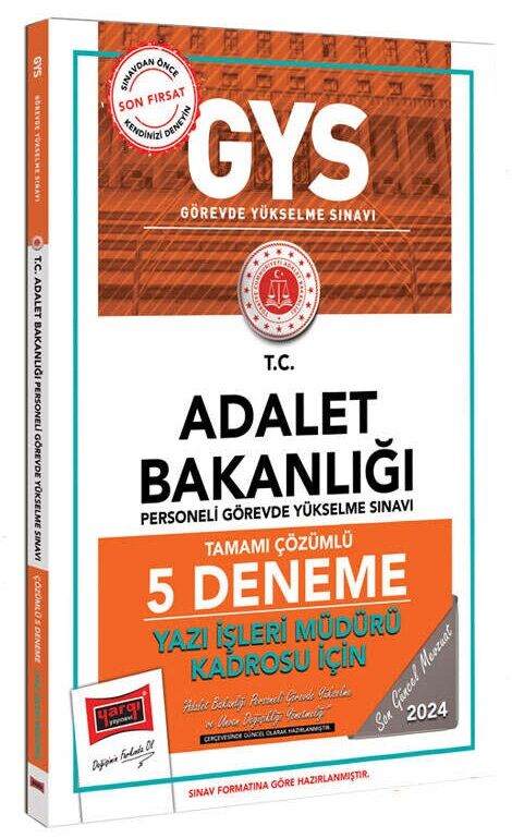 Yargı 2024 GYS Adalet Bakanlığı Yazı İşleri Müdürü 5 Deneme Çözümlü Görevde Yükselme Yargı Yayınları
