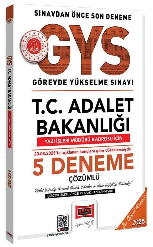 Yargı 2025 GYS Adalet Bakanlığı Yazı İşleri Müdürü 5 Deneme Çözümlü Görevde Yükselme Yargı Yayınları