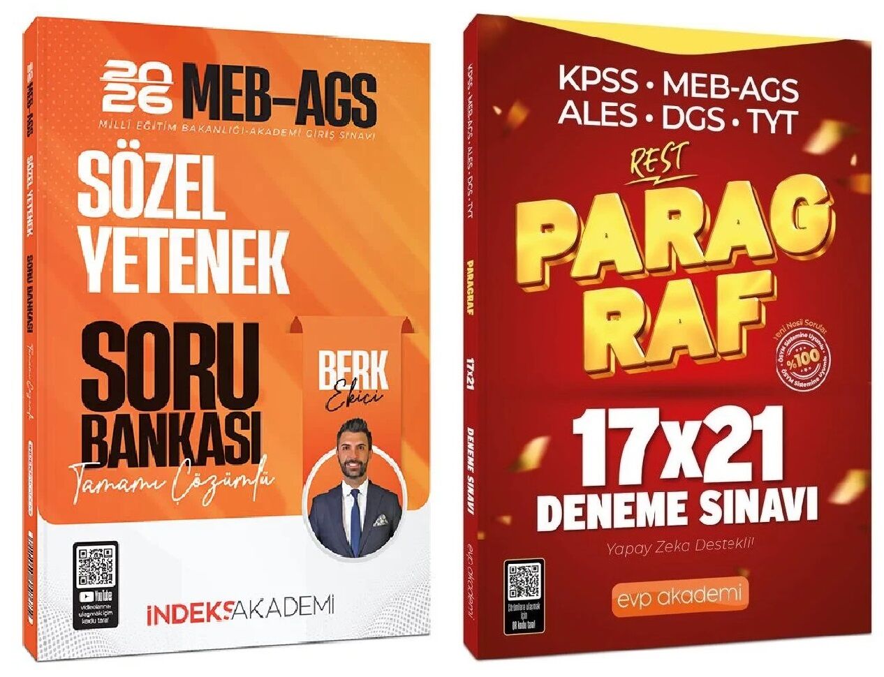 İndeks + EVP Akademi 2026 MEB-AGS Sözel Yetenek Soru Bankası + Paragraf 21 Deneme 2 li Set - Berk Ekici İndeks Akademi Yayıncılık